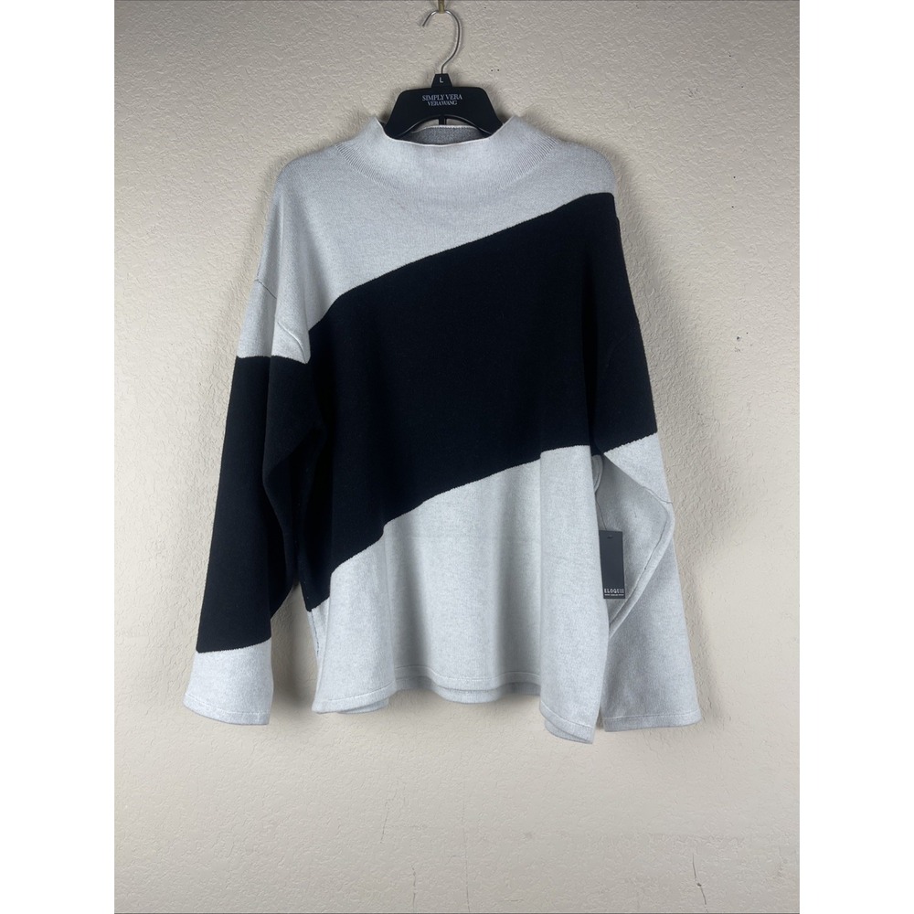 ELOQUII Women's 18/20 Black Gray Colorblock Mock Neck Long Sleeve Sweater NWT